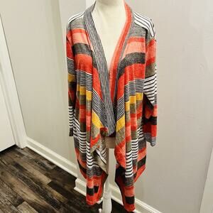 DEARCASE Women’s 3/4 Sleeve Striped Open Front Asymmetrical Cardigan M (A0131)